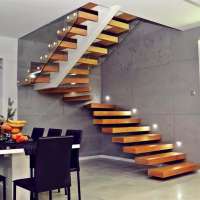 Residential apartment glass railing staircase design for indoor